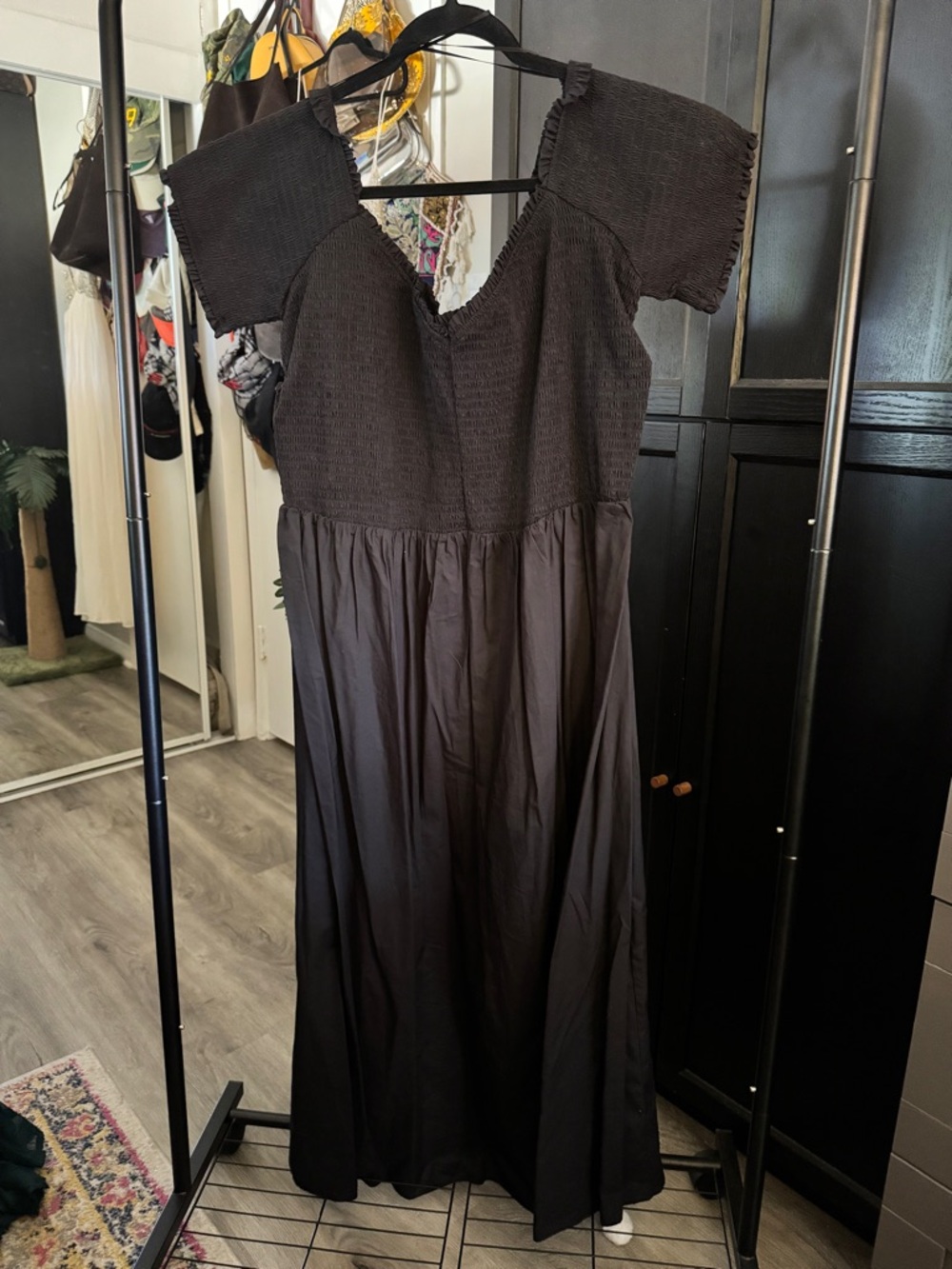 H&M Black Smocked Bodice Maxi Dress